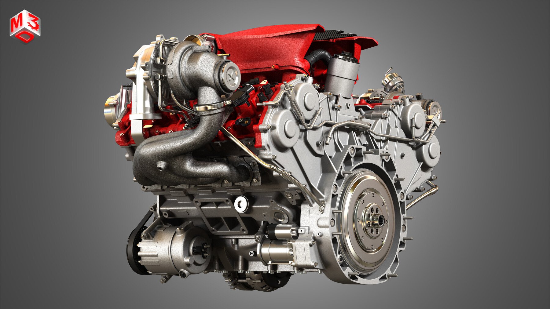 ArtStation - Ferrari 488 GTB Engine - V8 Twin Turbo Engine | Resources