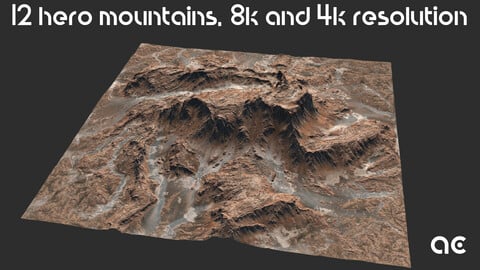 Hero Mountains Collection Vol.2 | 12 Terrains at 8k resolution, Height map+Texture+Mesh