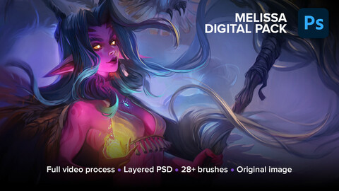 Melissa Digital Package. Full process (34h07m), PSD, brushes, 3760x5013 image