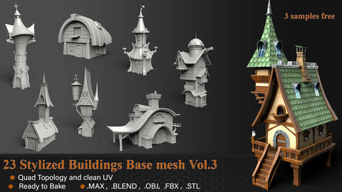 23 Stylized Buildings Base mesh Vol.3