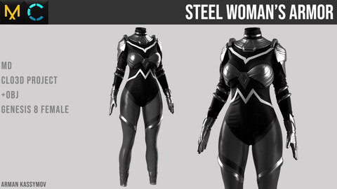 Steel Woman's Armor Marvelous Designer Project | +.obj