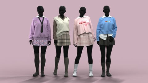 Realistic 3D Models Of School Uniforms .