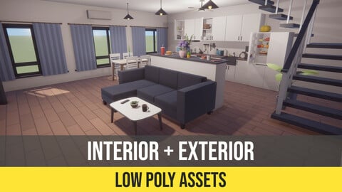Low Poly House Interior and Exterior