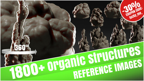 1800+ Organic Structures - Reference Images Pack (Turnaround) with 4 different lighting situations