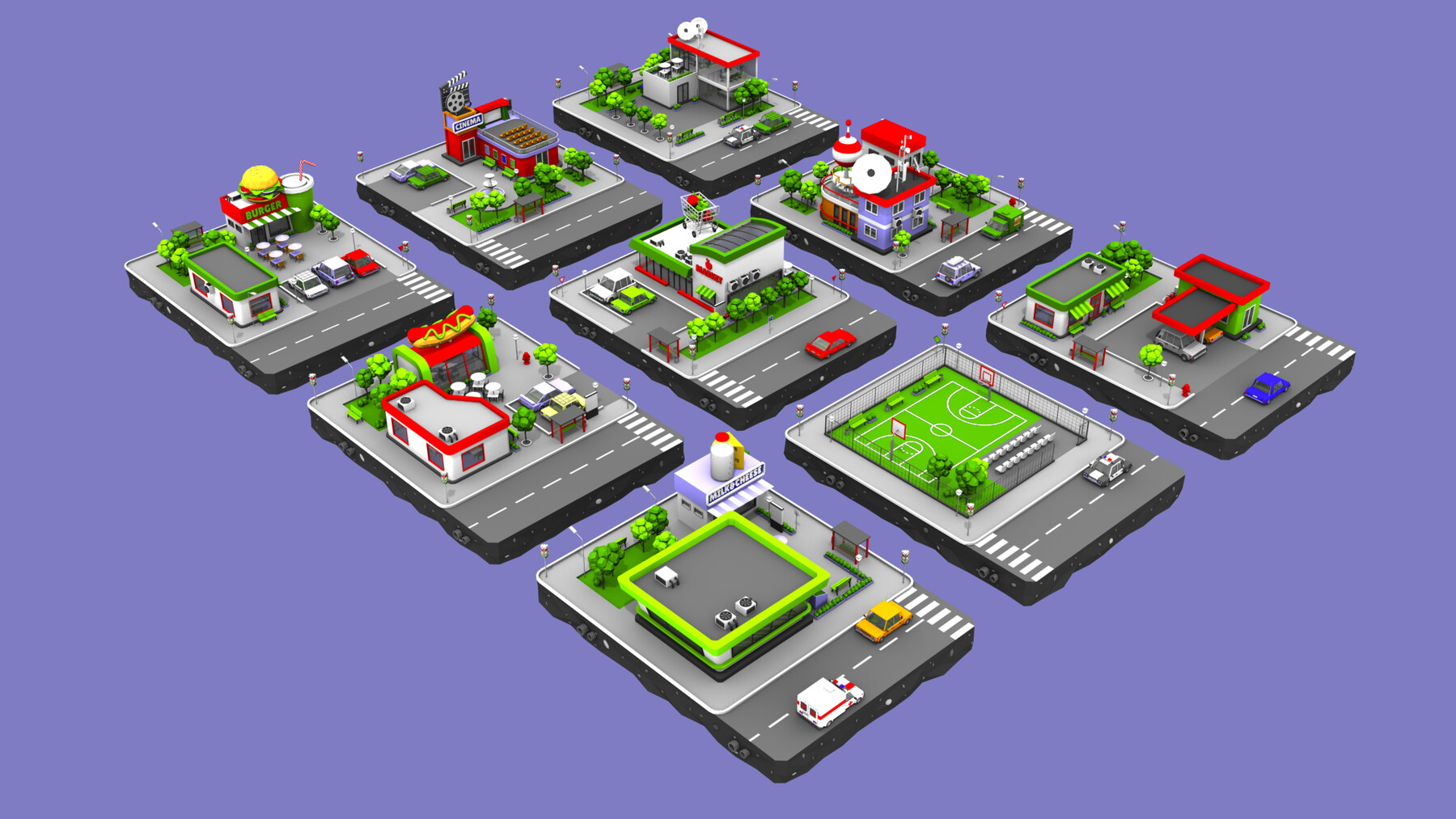 ArtStation - Cartoon Low Poly City - 9 Blocks | Resources