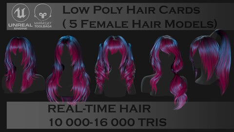 Hairstyle pack (5 pieces) Vol1. Real-Time low poly cards