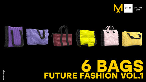Future Fashion Bags / Handbag Pack Vol.1 - Clo 3D / Marvelous Designer + OBJ / NO TEXTURE / DIGITAL FASHION