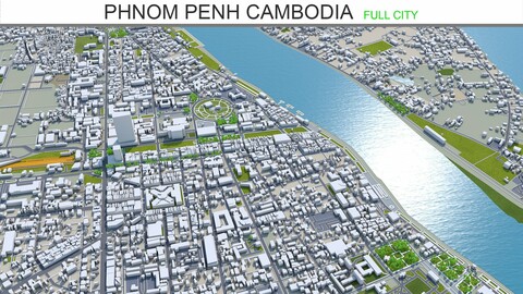 Phnom Penh city Cambodia 3d model 50km