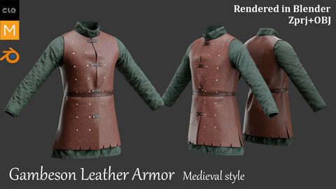 Gambeson Leather Armor. Marvelous designer. Low and High poly