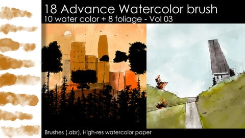 18 Advance watercolor brushes + Watercolor paper psd