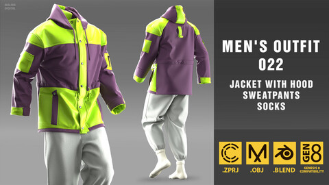 Men's outfit_022. Marvelous Designer/Clo3D project file + OBJ + Blend