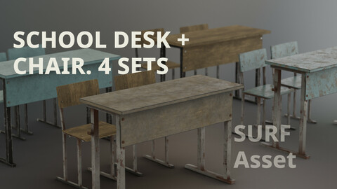 School Desk + Chair. 4 Sets