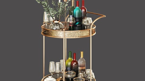 bar cart wine, trolley, barcart, drinks set,  decorative, olive, plant, whiskey, alcoholic, candle