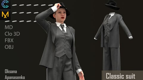 Classic suit. Clo 3D/MD project + OBJ, FBX files