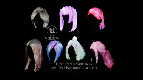 Hairstyle pack. Real-Time low poly cards