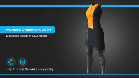 Women's cyberpunk outfit | clo3d | marvelous designer