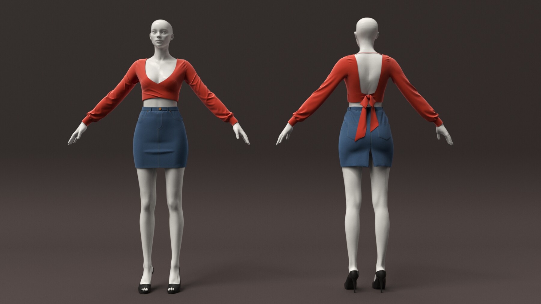 ArtStation - Top & Jeans Skirt with Stitches | Female Outfit | Resources