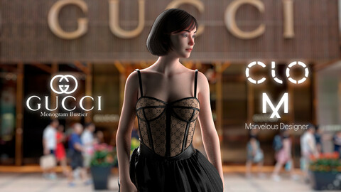GUCCI Monogram Bustier Corset Freebie For Clo, Marvelous Designer, Daz Studio