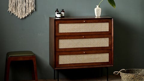 Laura rattan wood chest of drawers