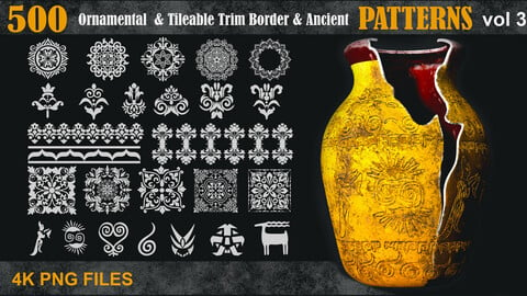 500 Ornamental & Tileable Trim Border & Ancient Patterns-vol3