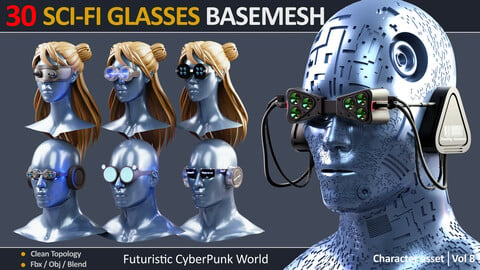 30 SCI-FI GLASSES BASEMESH (Futuristic Cyberpunk) ( VOL 8 )