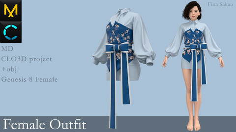 Female Outfit #2. Marvelous Designer / Clo 3D project +obj