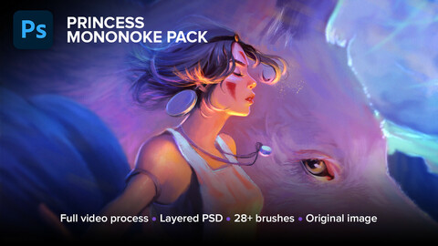 Princess Mononoke Package. Full process (11h26m), PSD, brushes, 2500x2500 image