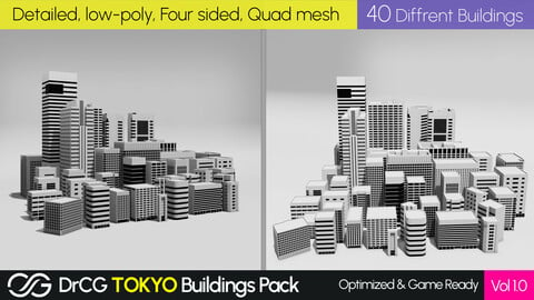 40 Low Poly Buildings Inspired by Otemachi, Tokyo, Japan