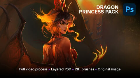 Dragon Princess Digital Package. Full process (25h41m), PSD, brushes, 3500x5000 image
