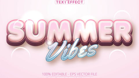 Cartoon text effect, editable summer vibes text and comic text style