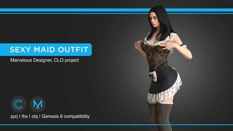 Sexy Maid Outfit | clo3d | marvelous designer