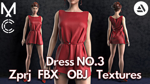 Female dress No.3 : Marvelous Designer + Clo3d + OBJ + FBX + Texture