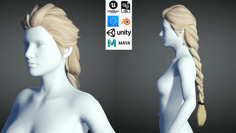 Realtime hair princess braid Long 3D