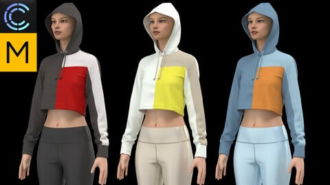 Color Blocked Crop Hoodie with leggings