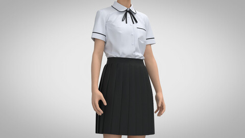 School Uniform Female, Marvelous Designer, Clo3D +fbx, obj