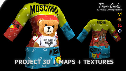 MOSCHINO T-SHIRT | MD, BLENDER, SP, C4D | PROJECT + MAPS + 6 TEXTURES | by THAIS COSTA