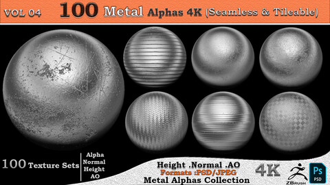 100 Metal Alphas 4K ( Seamless & Tileable ) VOL 04