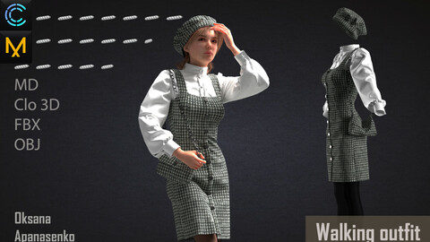 Walking outfit. Clo 3D/MD project + OBJ, FBX files