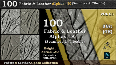 100 Fabric & Leather  Alphas Collection (Seamless & Tileable) VOL 03