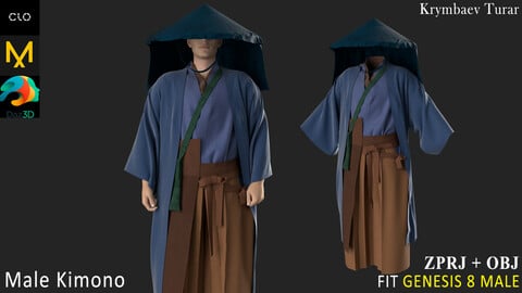 Male Kimono Marvelous Designer / Clo 3D project +obj