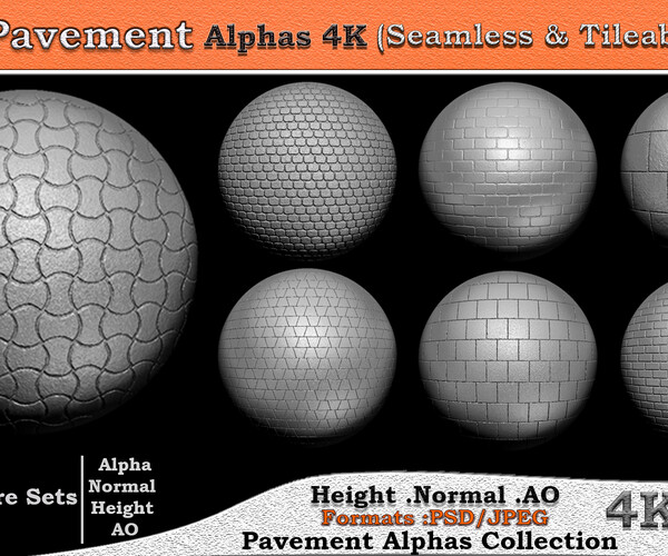 ArtStation - 100 Alpha Pavement 4K (Seamless & Tileable) VOL 05 | Brushes