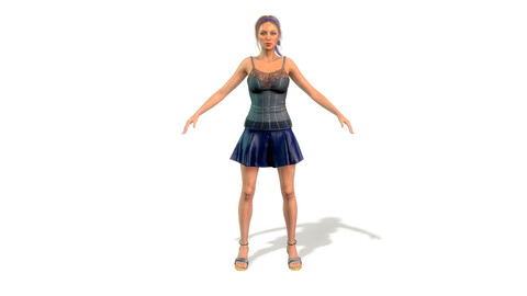 Girl character with rig and animated