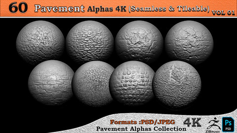 60 Alpha pavement 4K (Seamless & Tileable) VOL 01