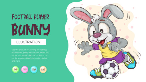 Cartoon Bunny Football Player. T-Shirt, PNG, SVG.