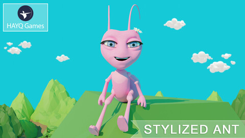 Cute Stylized Pink Blue Purple Ant Fully Rigged