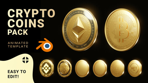 NFT Crypto Coins template for Blender (Eevvee) | Bitcoin, Ethereum, Binance, Dollar