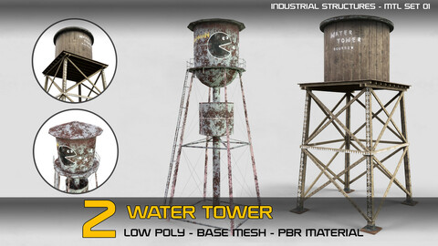 2 Water Towers with PBR material