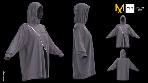 Future Fashion Tracksuit Hoodie #001 - Clo 3D / Marvelous Designer + OBJ / DIGITAL FASHION / TRACKSUIT / HOODIE