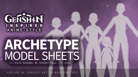 Genshin-Inspired Anime Body Archetype Model Sheets