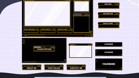 Animated Stream Package Overlay Yellow and Black, Stream Layout Yellow, Kawaii Stream Overlay, Stream Package Pixel, Lofi Stream Package